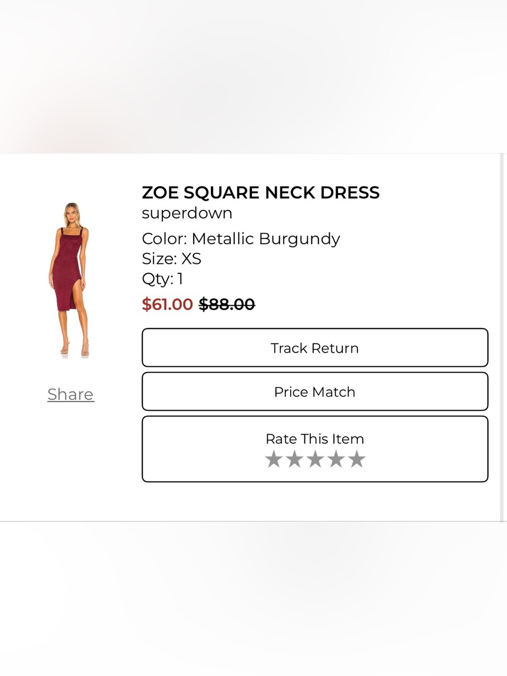 superdown Metallic Burgundy Square Neck Dress